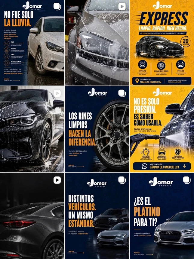 Después: retícula de contenido de autolavado con mensajes y diseño consistentes